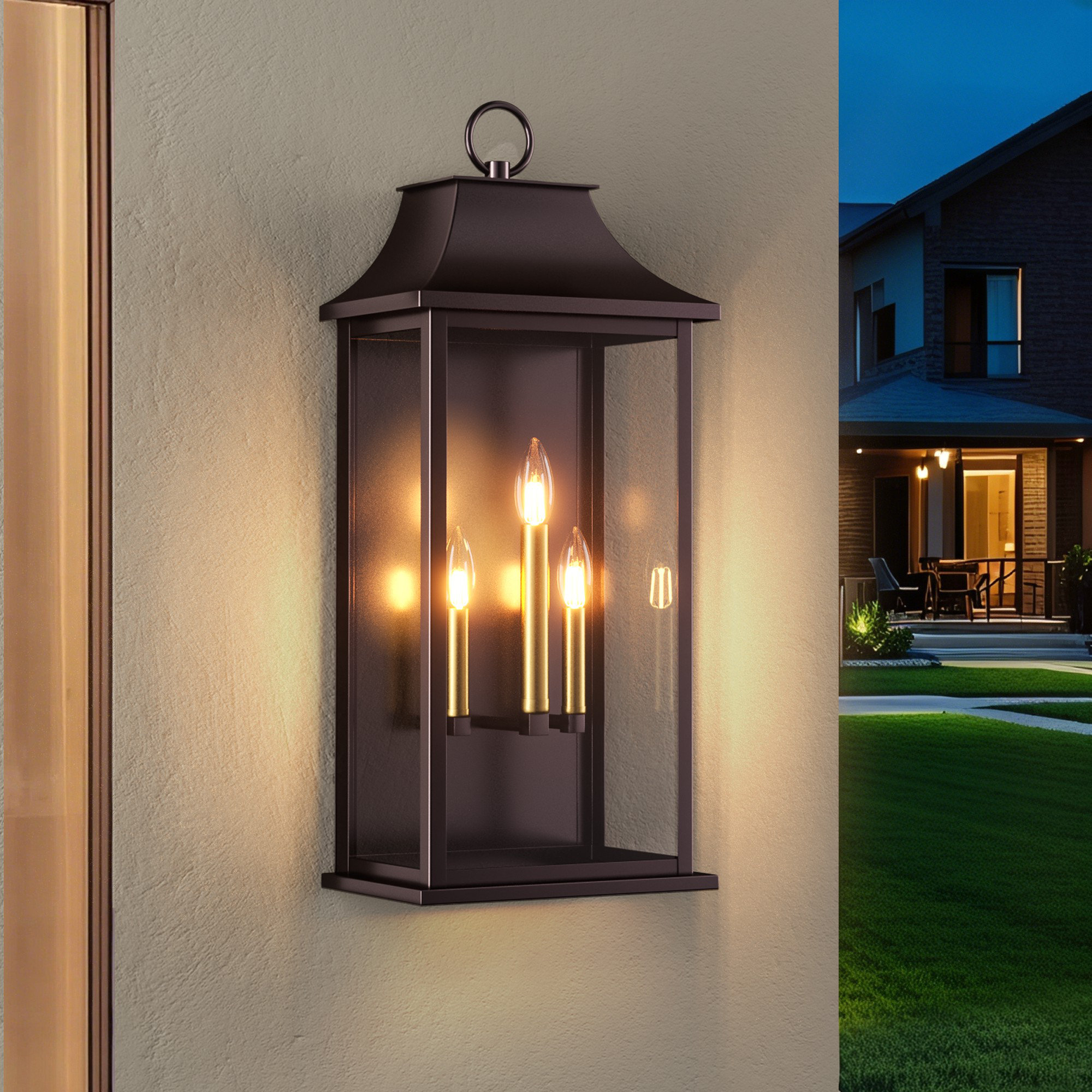 Joss & Main Wilcher 3-Light Dusk-to-Dawn Outdoor Wall Lantern